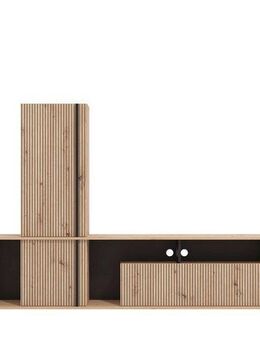 INOSIGN Wohnwand Chania, 195 cm, inkl. TV Board und Highboard, (Komplett-Set, 2-St), Trendfarben, mit dekorativen schwarzen Streifen, in Artisan Eiche