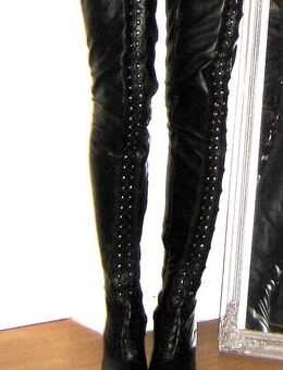 High-Heel Overknee Lederstiefel Gr.45/46 schwarz mit Hakenschnürung - Mülheim (Ruhr)