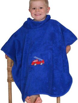 Wörner Badeponcho Feuerwehr royalblau, Frottier, Kapuze, maschinenwaschbar, trocknergeeignet
