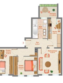 Attraktive vermietete 3-Zimmer-Wohnung in Altenburg mit Terrasse und guter Ausstattung" - Altenburg