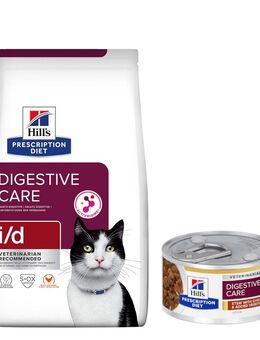 8 kg Hill's Prescription Diet Trockenfutter + 6 x 82 g passendes Nassfutter gratis! - i/d Digestive Care mit Huhn + 6 x 82 g mit Huhn & Gemüse