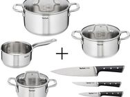 Tefal Topf-Set Virtuoso 7er + Ice Force, Edelstahl (Set, 10-tlg., 1 Kasserolle 16 cm, je 1 Kochtopf mit Deckel 16/20/24 cm, 3 Kochmesser), Set: Edelstahl-Topfset (alle Herdarten), Induktion