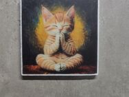 Katzenbild, Meditierende Katze, Yoga Katzenbild auf Mamorfliese, Meditationsbild,Yogabild - Bochum