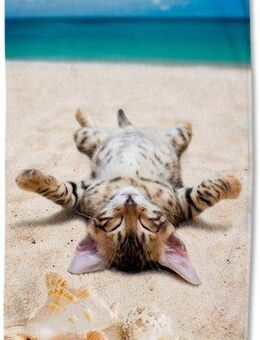 good morning Strandtuch Beachcat, Microfaser (1-St), Mikrofaser, 75x150, Schnelltrocknend, Sommer, Strand, Kind, Katze