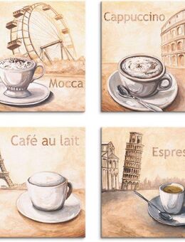 Artland Leinwandbild Mocca Cappuccino Café au lait Espresso, Getränke (4 St), 4er Set, verschiedene Größen