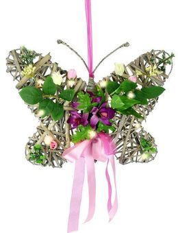 Kunstkranz Deko-Objekt Schmetterling Orchideen, I.GE.A., Höhe 40 cm, Mit LED-Beleuchtung Hängende Kranz Kränze Türkranz Wandkranz Deko