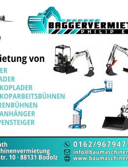 Baumaschinen Vermietung, Autoanhänger,Bagger mieten, Radlader, Teleskoplader, Arbeitsbühne, Teleskoparbeitsbühne mieten - Bodolz