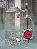 Alter RASTAL Kristall-Glas Bierkrug mit Zinn-Deckel, mundgeblasen, handgeschliffen in 8810