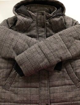 Damen Mädchen Winterjacke Dicke Jacke Steppjacke Wattiert Kapuze Kapuzenjacke Leistentaschen Reißverschluss Weiß Grau Kariert Gr. 44, - neu mit Etikett - Albstadt