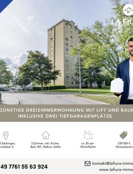 Preisgünstige Dreizimmerwohnung inkl. zwei Tiefgaragenplätzen | mit Personenaufzug und Balkon - Bad Säckingen