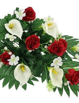 Kunstblume Aufleger mit künstlichen Rosen und Calla, I.GE.A., Höhe 48 cm, Grableger Friedhofsgesteck Arrangement Blume Seidenblume Blumen