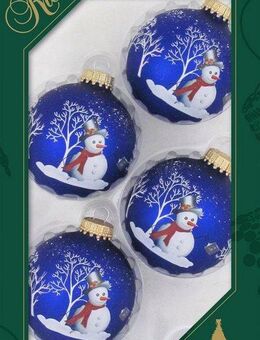 Krebs Glas Lauscha Weihnachtsbaumkugel Schneemann, Weihnachtsdeko, Christbaumschmuck, Christbaumkugeln Glas (4 St)