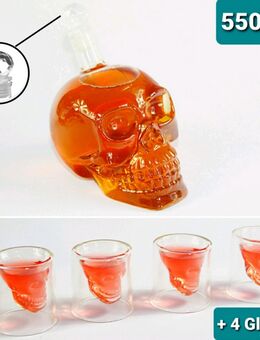 Kreative Alkohol Flaschen Set Whisky Flasche 550ml Gläser 4x Shotgläser 25ml Skelettkopf Gläser Geschenkidee 49,90€* - Villingen-Schwenningen