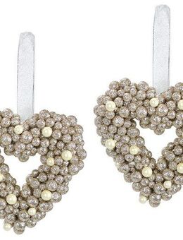 Kunstkranz Perlenherz zum Hängen, I.GE.A., Höhe 14 cm, 2er Set Glänzend Deko-Herz Weihnachtsdeko Türkranz Hochzeitsdeko