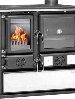 Festbrennstoffherd Heathus Küchenofen »Cook Premium« Perl White, 8,8 kW, Zeitbrand, Ofenherd zum Heizen, Kochen & Backen