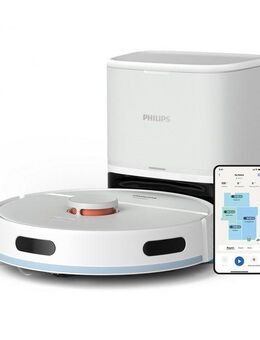 Philips Saugroboter mit Wischfunktion XU2100/25 2000 Series 2. Gen, mit 6.000pa Saugkraft, 33,12 W, mit Beutel, LDS-Radarnavigationssystem, HomeRun App, inkl. Entleerungsstation