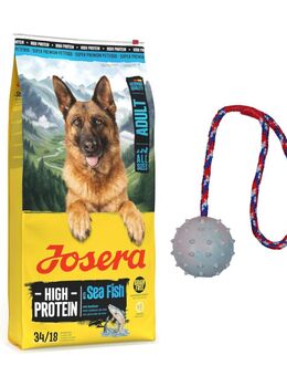 12,5 kg Josera High Protein Adult + Trixie Hundespielzeug Gummiball mit Schnur gratis! - Seefisch + 1 Ball ca. Ø 6 cm, Kordel 30 cm lang