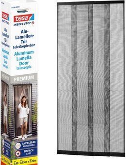tesa Insektenschutz-Tür Insect Stop ALU Lamellentür teleskopierbar - 0,60m - 0,95m max. 2,20m, (Packung, 1-St., Alu Lamellentür teleskopierbar, selbstklebendes Premium-Klettband), Insektenschutzvorhang mit Lamellen - für Balkon- und Terrassentüren