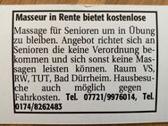 Biete Massage kostenlos nur für Senioren/innen - Villingen-Schwenningen