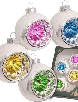 Krebs Glas Lauscha Christbaumschmuck Reflexkugeln Retro mit Schneedach (4-tlg), Christbaumschmuck aus Glas, handgefertigt, Christbaumkugeln