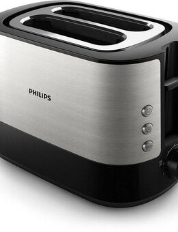 Philips Toaster HD2637/90 Viva Collection, 2 kurze Schlitze, für 2 Scheiben, 950 W, Brötchenaufsatz, Krümelschublade, 7 Bräunungsstufen, Silber