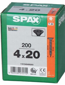 Spax Universal Schwarze Schrauben SPAX 4x20 T20 Vollgewinde 200 Stk 1191040400203 - Wuppertal