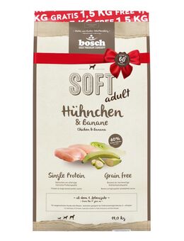 1,5 kg gratis! 14 kg bosch getreidefreis Trockenfutter - Soft Hühnchen & Banane