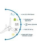 Windgenerator Windenergie Windcraftanlage Windrad 450W mit 5 Rotorblättern in 13437