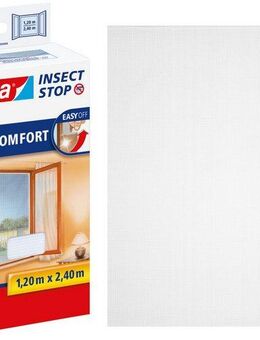 tesa Insektenschutz-Fensterrahmen Insect Stop Comfort Fliegengitter bodentiefe Fenster - 1.2m : 2.4m, (Packung, 1-St., Fliegennetz, Klettband, Andrück und Schneidehilfe), Insektenschutzgitter - ohne Bohren - zuschneidbar
