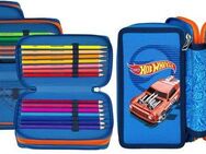 Scooli Federmäppchen Tripledecker, Hot Wheels, befüllt, inklusive Geodreieck