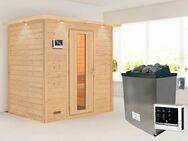 Karibu Sauna "Sonja" mit Energiespartür und Kranz Ofen 9 KW externe Strg modern, BxTxH: 224 x 160 x 202 cm, 38 mm