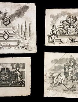 4x Barock Kupferstich Rokoko Mythologie Wappen Freimaurer Denkmal Statue Engel - Nürnberg