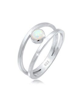 Elli Fingerring Bandring Zweireihig Synthetischer Opal Weiß 925 Sterling Silber