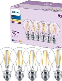 Philips LED-Leuchtmittel Classic 60W Non-Dim, E27, 6 St., Warmweiß