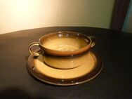 Melitta Keramik Suppentasse + Unterteller Beige-Braun / Vintage, 2tlg. Geschirr - Zeuthen