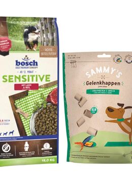 Kombi-Paket: 15 kg bosch HPC Trockenfutter + 3 x 350 g Sammy's Gelenkhappen - Sensitive Lamm & Reis 15 kg + Sammy's Gelenkhappen 3 x 350 g
