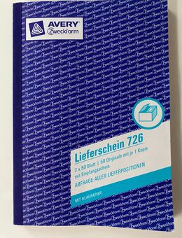 Ich verkaufe einen Lieferschein Heft, NEU. A5, mit Blaupapier 50 Blatt Blaupapier Durchschläge lassen sich einfach mit dem Blaupapier erstellen. Marke: Avery Zweckform - Albstadt
