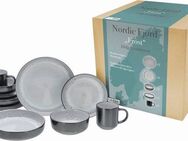 CreaTable Kombiservice Nordic Fjord (10-tlg), 2 Personen, Steinzeug, je 2 Speiseteller, Suppenteller, Dessertteller, Schalen, Kaffeebecher