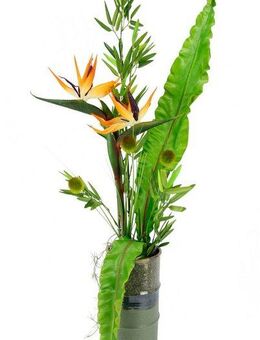 Kunstblume Strelitzie, I.GE.A., Höhe 105 cm, In Vase aus Keramik mit Bambus Dekoblätter und Gras