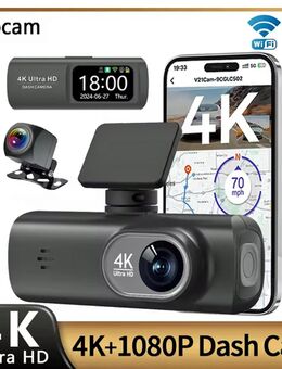 KOCAM 4K Ultra HD Dash Cam Dual Vor- Rückkamera 8MP WiFi-GPS UVP 119,- € Neu! - Gladbeck