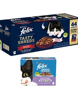 44 x 80 g / 44 x 85 g Felix + 12 x 85 g Mix in Gelee gratis! - 44 x 80 g "Tasty Shreds": Geschmacksvielfalt Vom Land