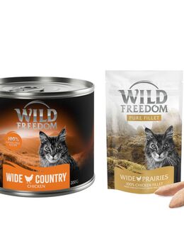 Wild Freedom Kombi-Paket: Adult Nassfutter + Filet Snacks - 24 x 200 g Wide Country: Huhn pur + 3 x 100 g Hühnerfilet