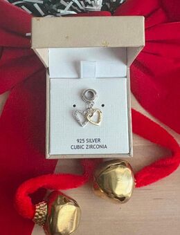 NEU 925er Sterling Silber Bicolor Charm Zirkon Herzen Pandora kompatibel - Magdeburg