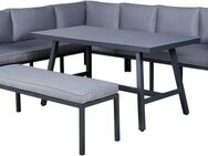 KONIFERA Gartenlounge-Set Ecklounge »Edessa«, (Set, 14-tlg., 2x 3er Sofa, Tisch 70x140x69 cm, 1 Sitzbank, inkl. Auflagen), Armlehne mit Seilgeflecht und Nonwood-Latten