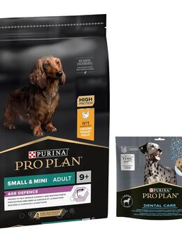 7 kg PURINA PRO PLAN Adult + 426 g Dental Care Snack für große Hunde gratis! - Small & Mini 9+ Age Defence