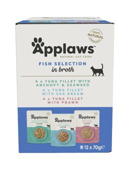 Applaws Pouch mit Brühe Mix 12 x 70 g - Mixpaket Fisch (3 Sorten)
