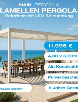 MAIN-PERGOLA – 10–15 % Rabatt auf Lamellen Pergola CLASSIC PREMIUM-E 4×6 m mit LED & Motor – jetzt im SHOWROOM! - Bergtheim