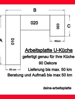Arbeitsplatte BN 472, Küche U Form, bis 405 x 60 cm, einbaufertiger Zuschnitt - Oberhausen
