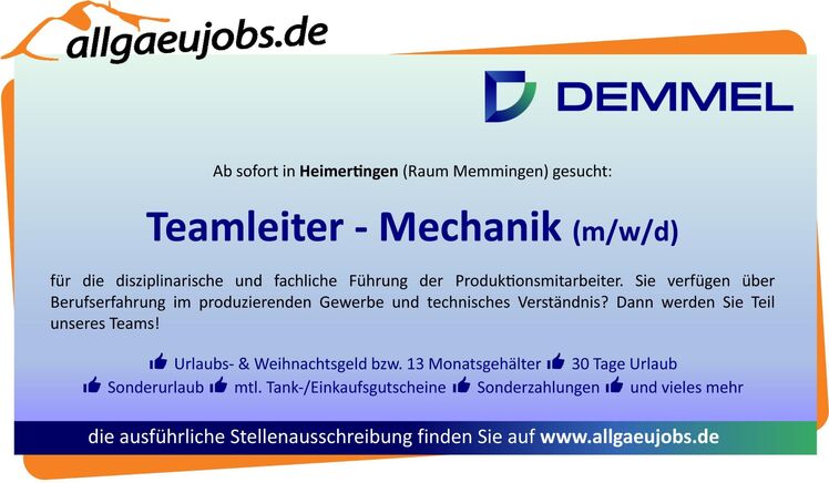 Teamleiter - Mechanik (m/w/d) - Heimertingen