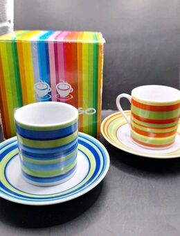 2 Espresso Mokka Tassen mit Unterteller bunt Hans-h. Hasbargen KG inkl. Karton - Essen